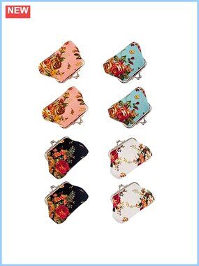 Canvas Coin Purses Mini Floral Kiss Lock Change Pouch Set of 8